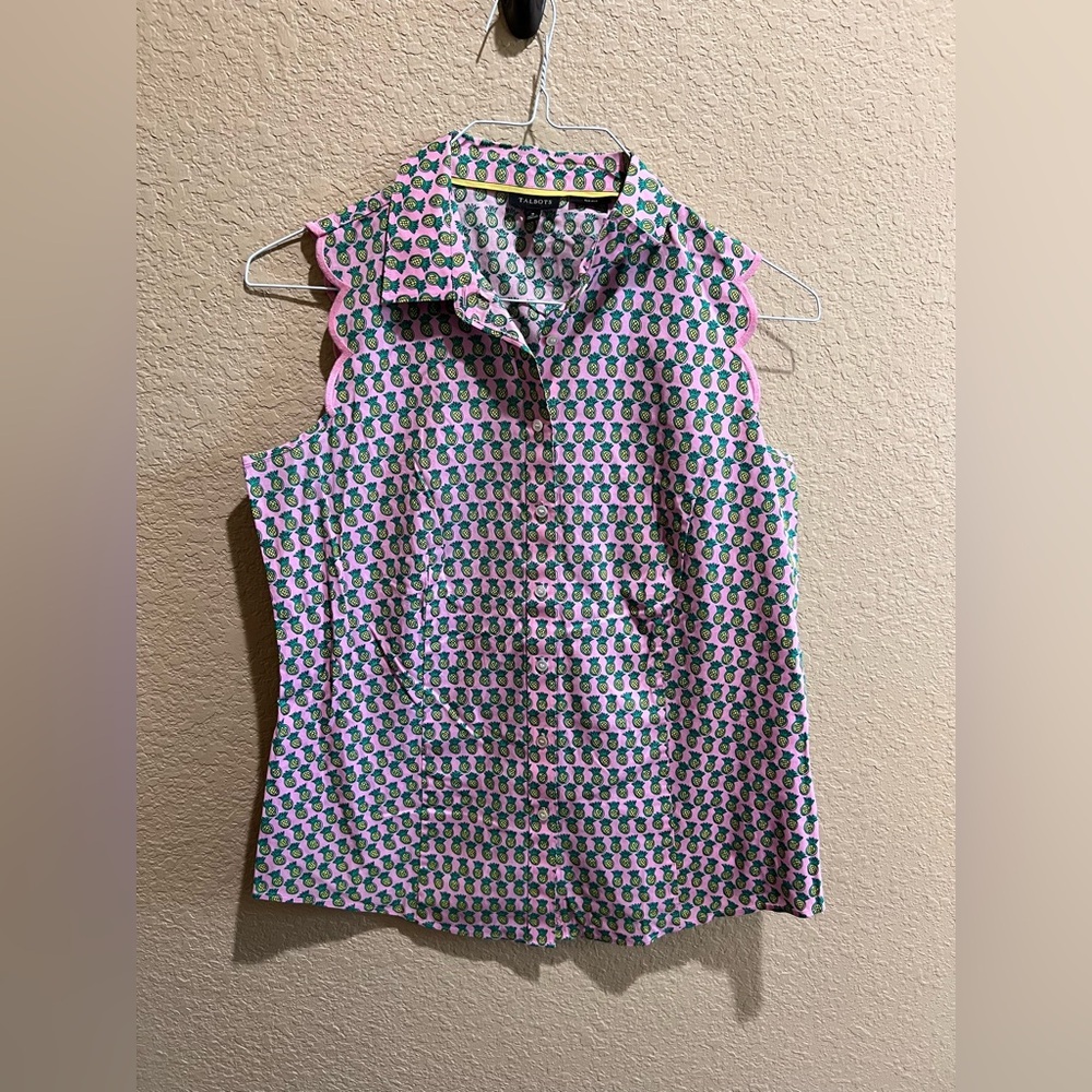 Talbots Pink Blouse with Pineapple Print